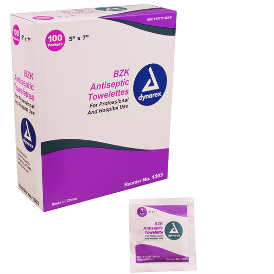 Dynarex BZK Antiseptic Towelettes - 5" x 7"