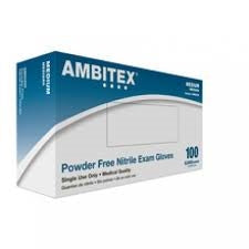 Ambitex Nitrile Gloves, Powder-Free, Box of 100
